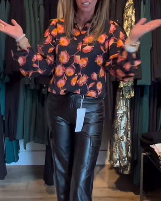 Floral print long sleeve top