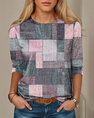 Color block checkered long sleeve top