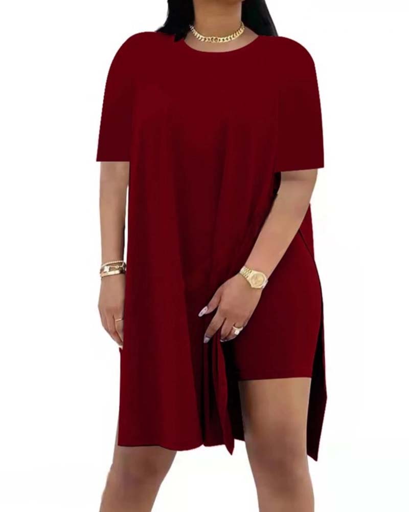 Solid Color Loose Short-Sleeve Pants Set