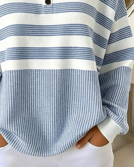 Stripe Henley Neck Long Sleeve Sweatshirt