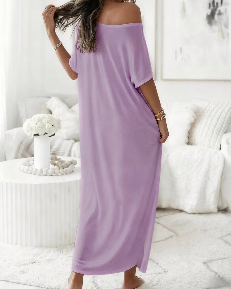 Solid-Color Long Casual Dress