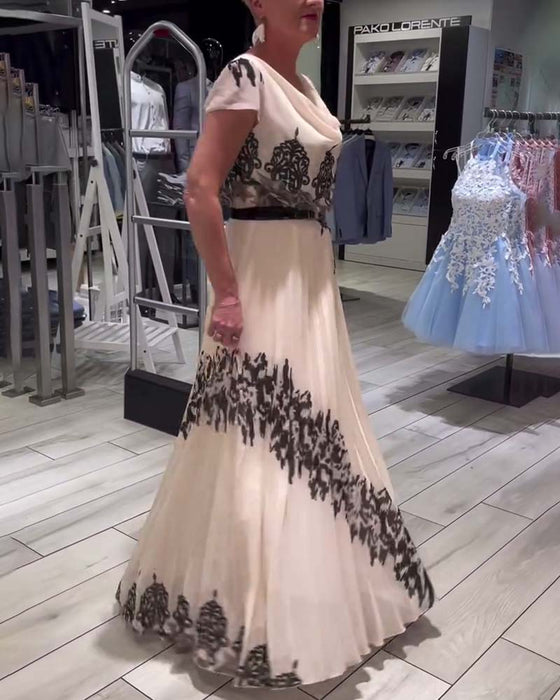 Vintage print pleated elegant dress