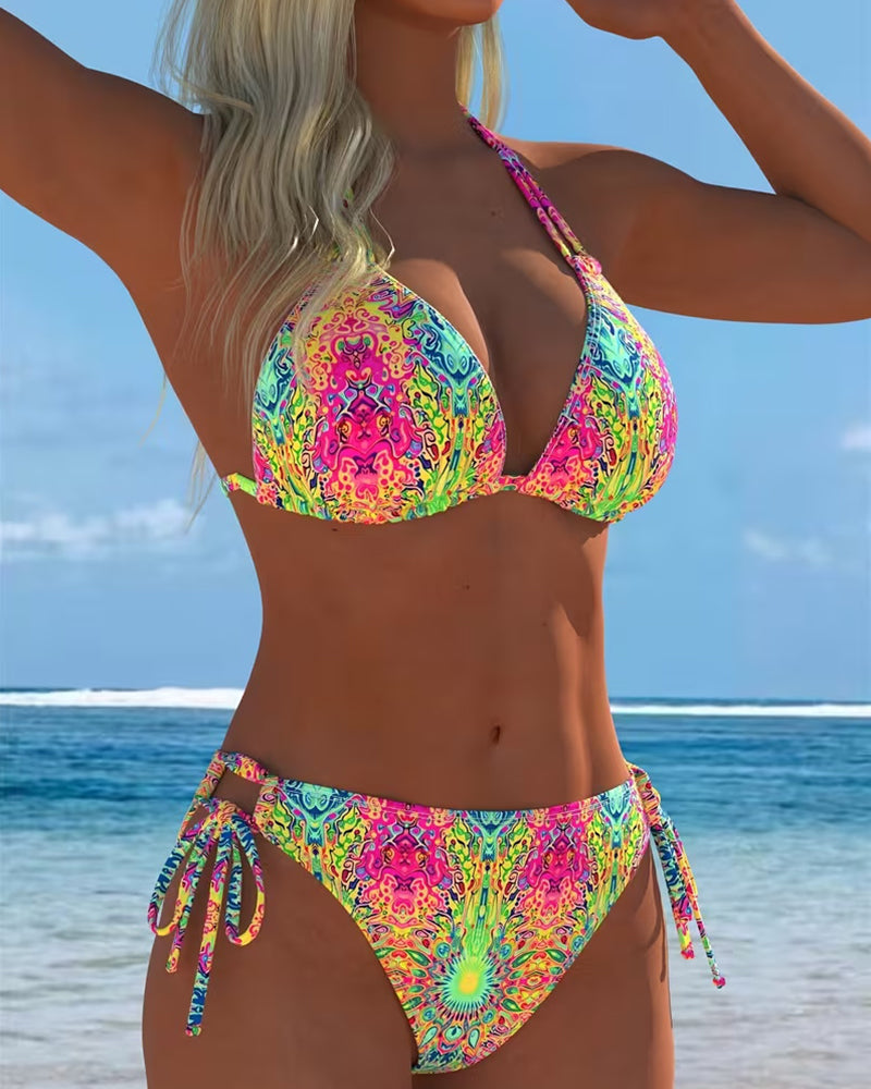 Colored Halter Print Bikini