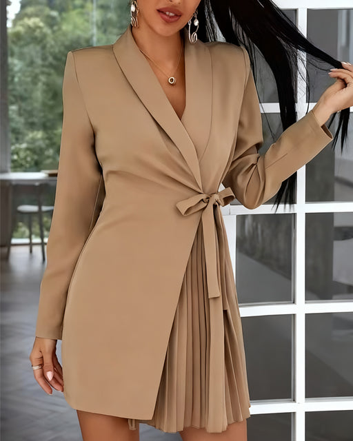 Suit-Style Pleated Waist Dress