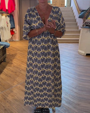 Vintage Deep V-Neck Floral Dress