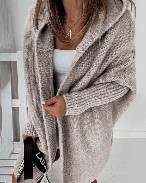 Simple solid color bat hooded cardigan