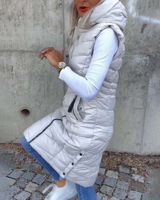 Sleeveless hooded zip-up casual padded jacket