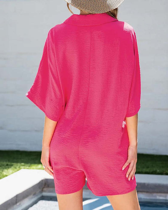 Collared Casual Button Jumpsuit