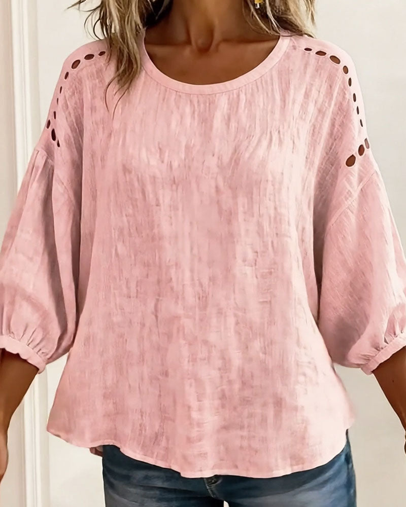 Hollow Cotton Linen Blouse