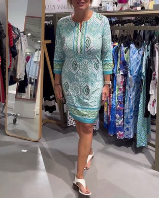 Circle Print Round Neck Straight Dress