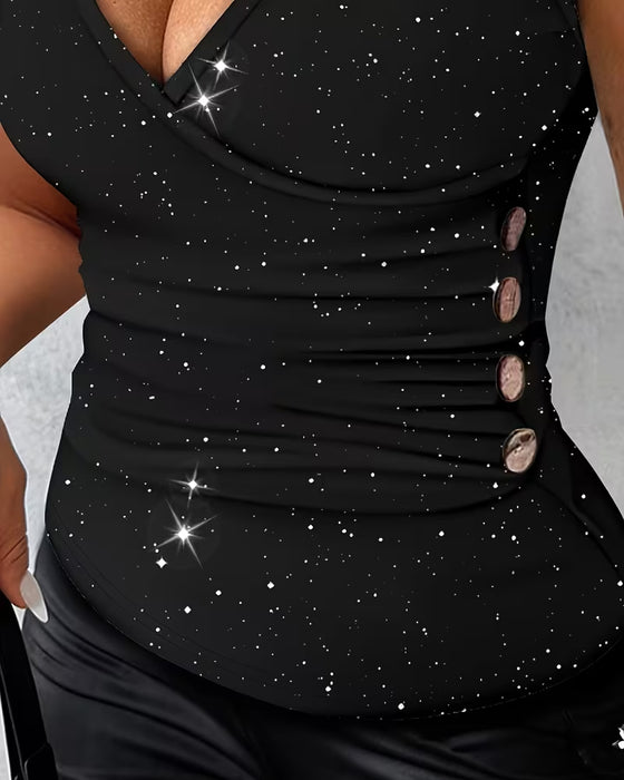 Sexy V-Neck Metal Button  Cami Top