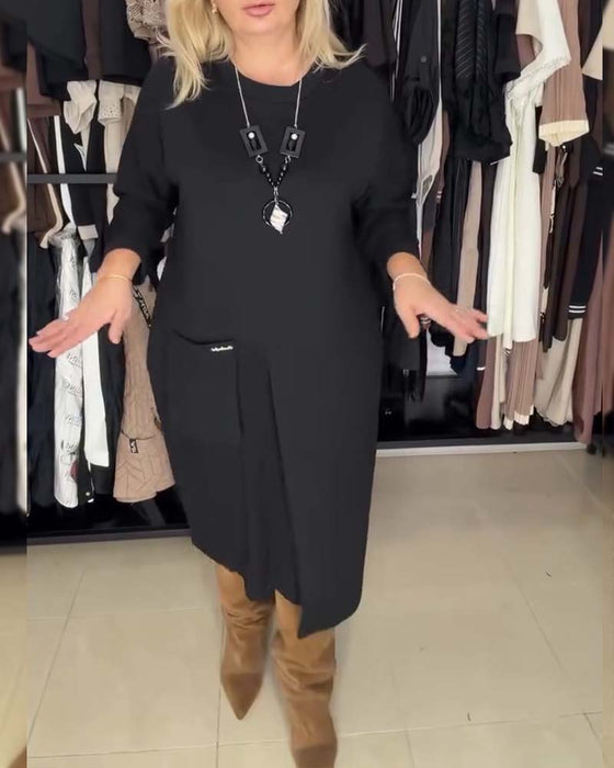 Round Neck Loose Solid Color Dress