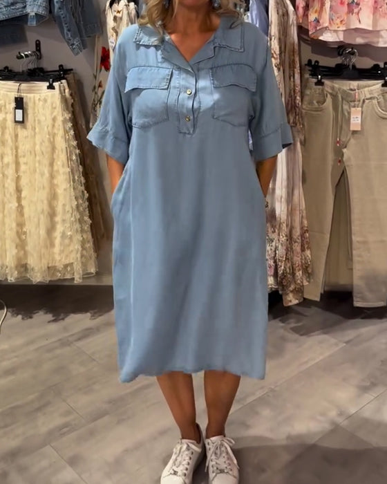 Lapel Button A Hem Dress