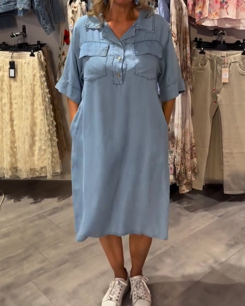 Lapel Button A Hem Dress