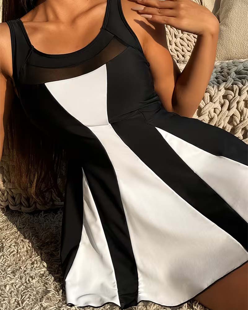 Color-Blocked Sleeveless Two-Piece Tankini