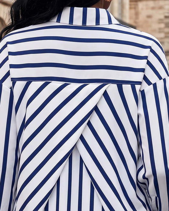Striped Back Cross Irregular Blouse