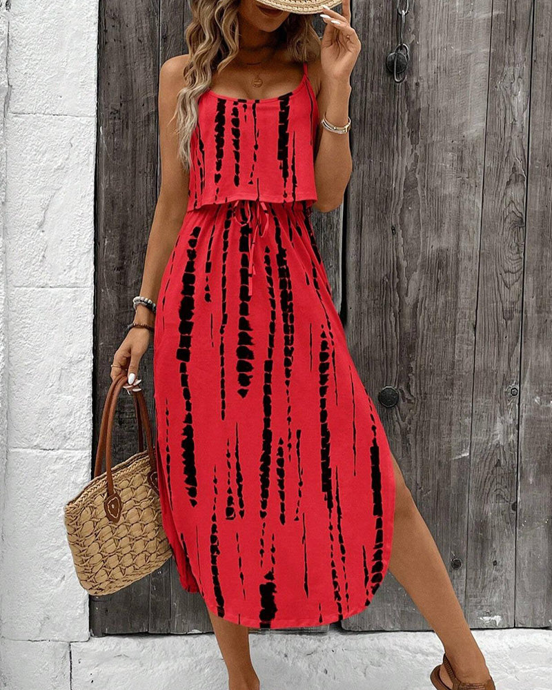 Irregular Pattern Split Camisole Dress
