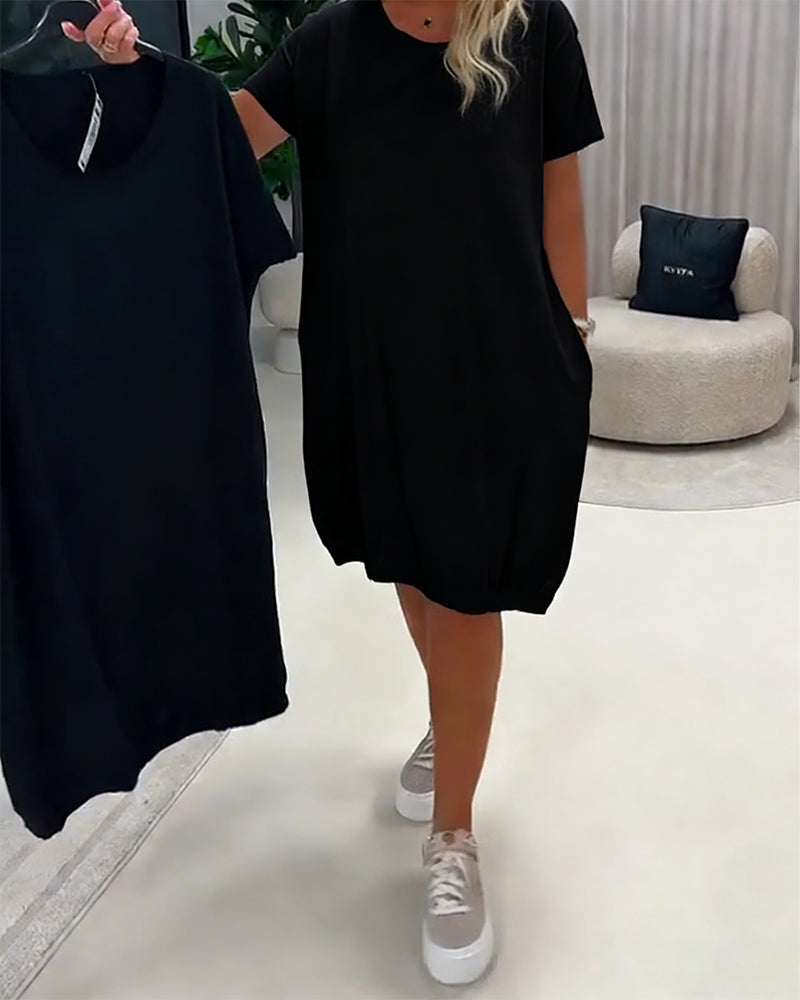 Short Sleeve Round Neck Loose-Fit Dress