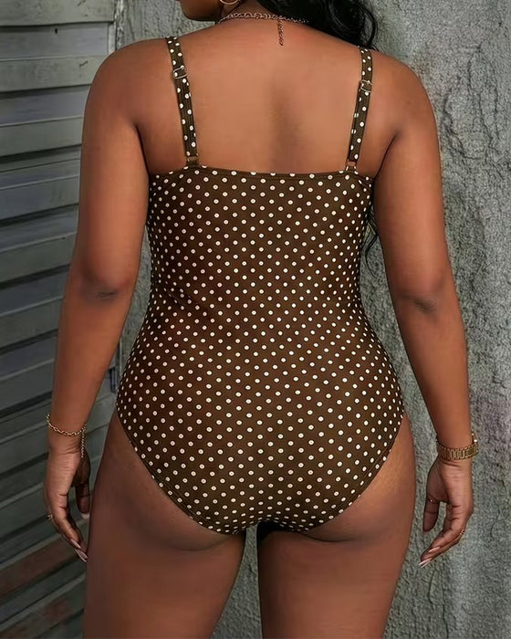 Lace-Up Polka-Dot Mesh One-Piece