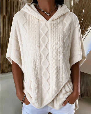 Hooded Elbow-Length Sleeve Loose Argyle Hoodie