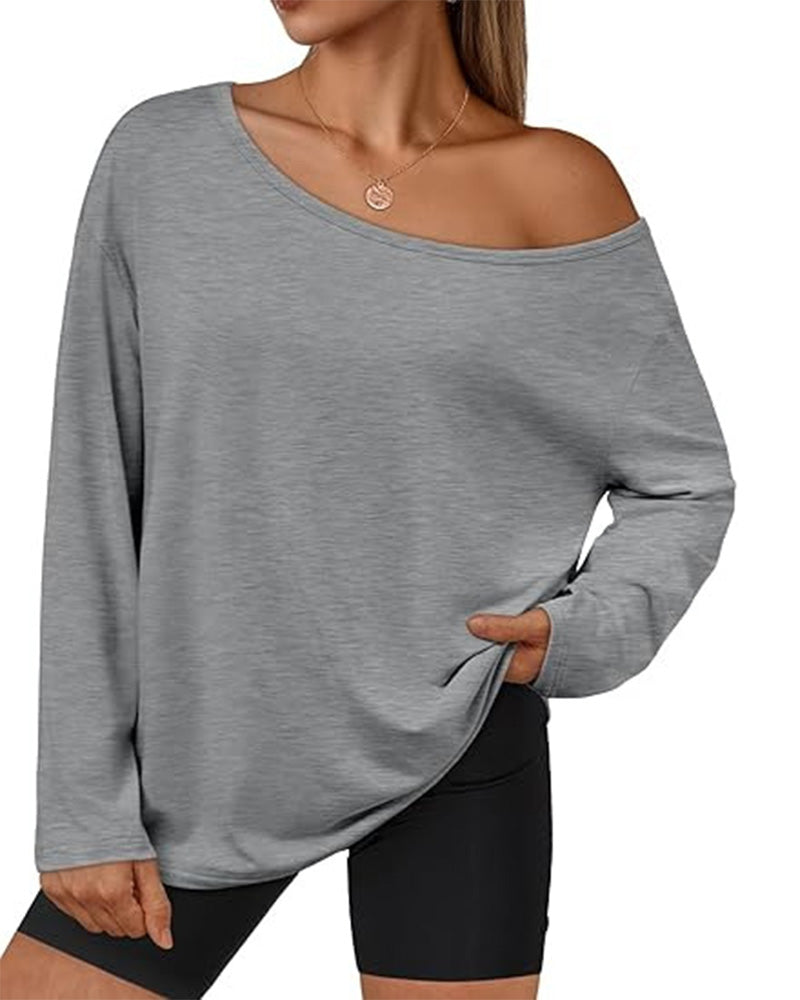 One-Shoulder Solid Long Sleeve T-Shirt