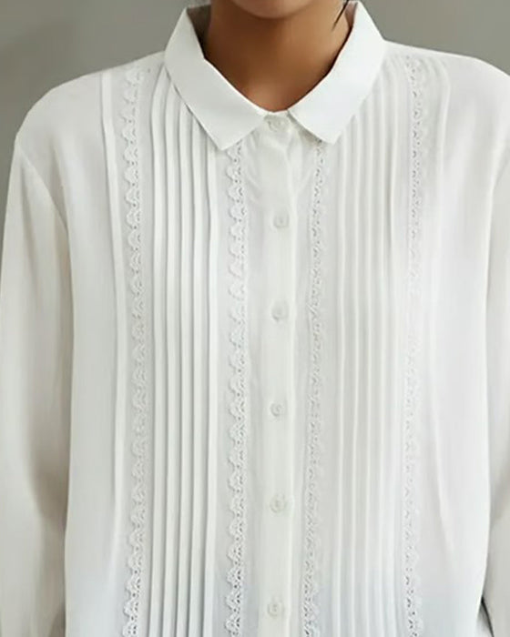 Doll Collar Solid Color Long-Sleeved Shirt