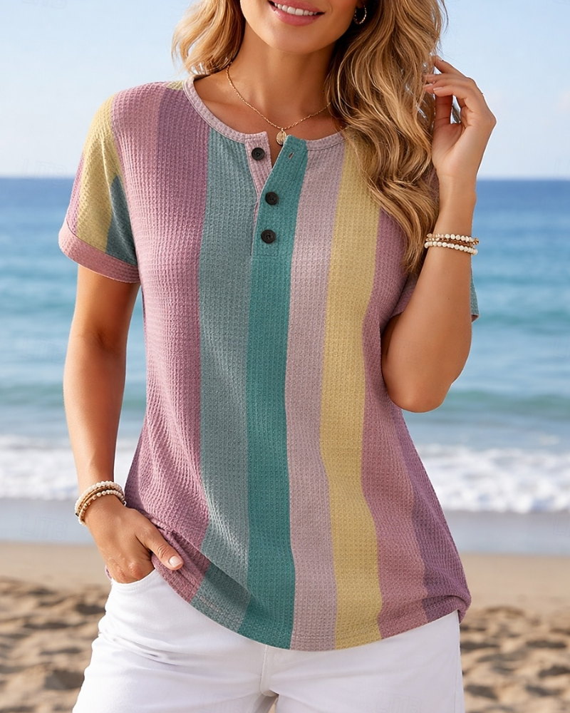 Colorful Stripe Waffle T-Shirt