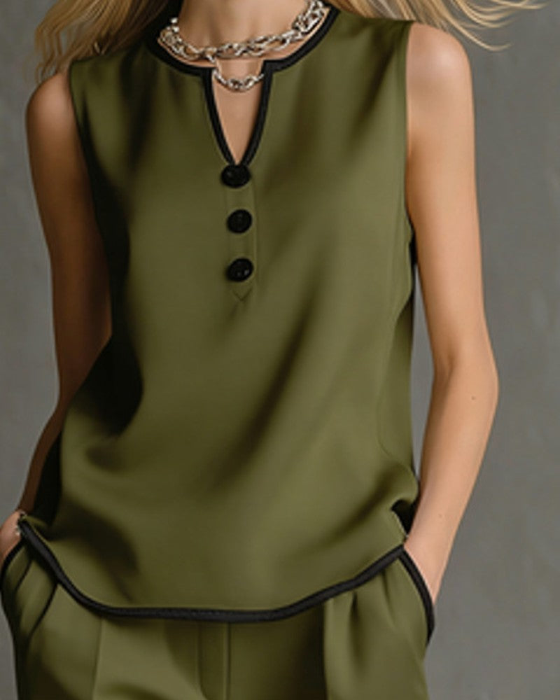 Sleeveless Black Trim Color Block Set