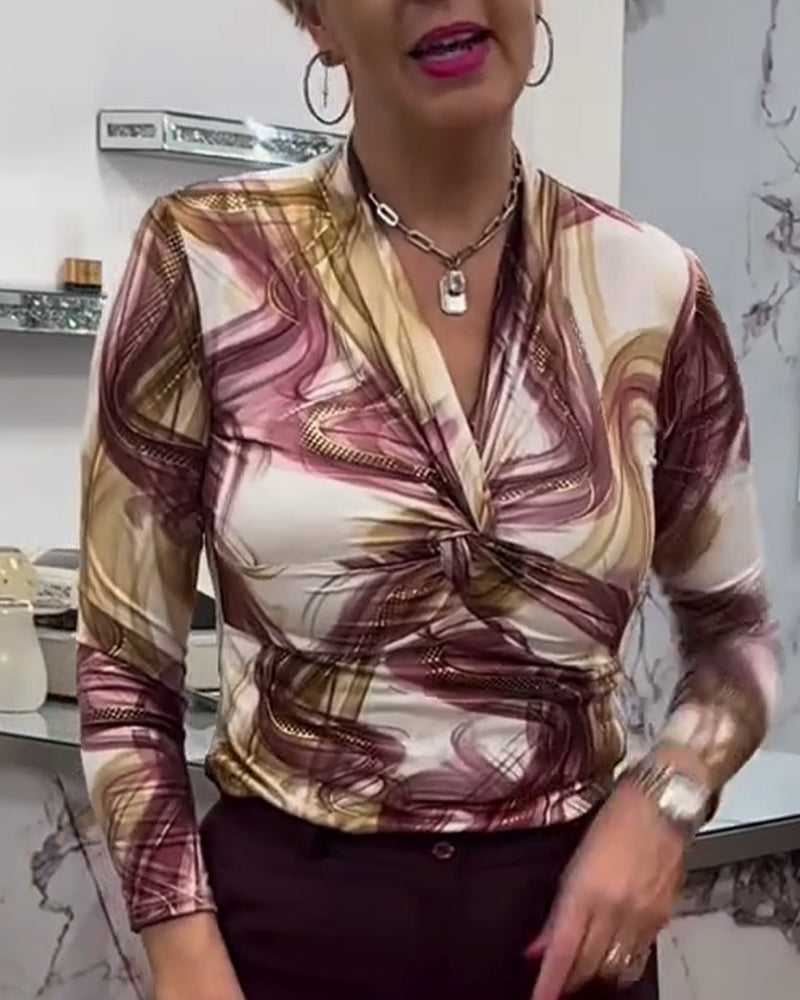 Retro Print V-Neck T-Shirt