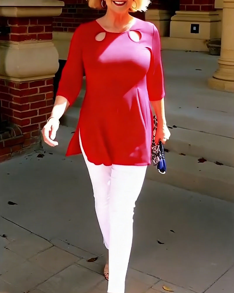 Three Quarter Sleeve Cutout Fitted Top