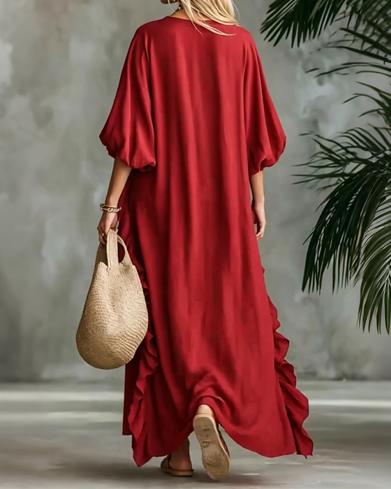 V-Neck Lantern Sleeve Loose Dress