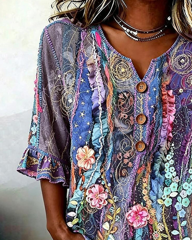 Retro Ethnic-Style Blouse