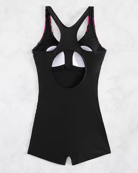 Leopard Print Patchwork One-Piece Swimsuit