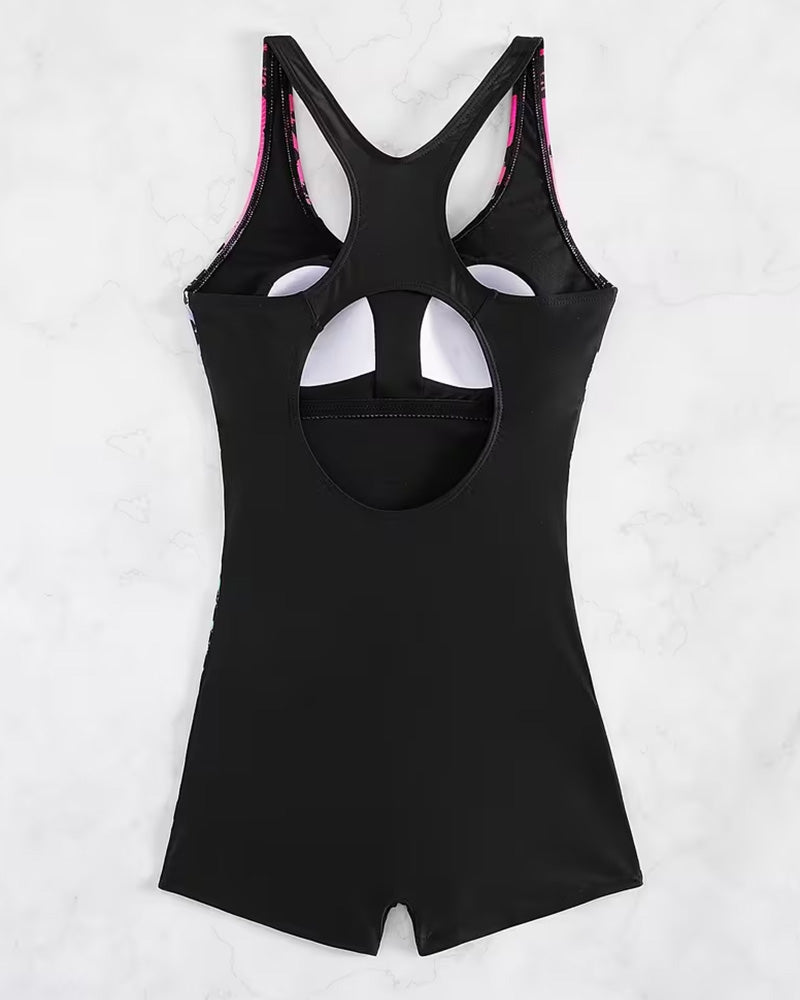 Leopard Print Patchwork One-Piece Swimsuit