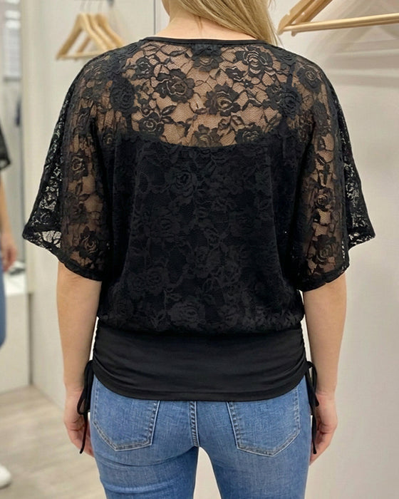 Stylish Batwing Sleeve Solid Color Top