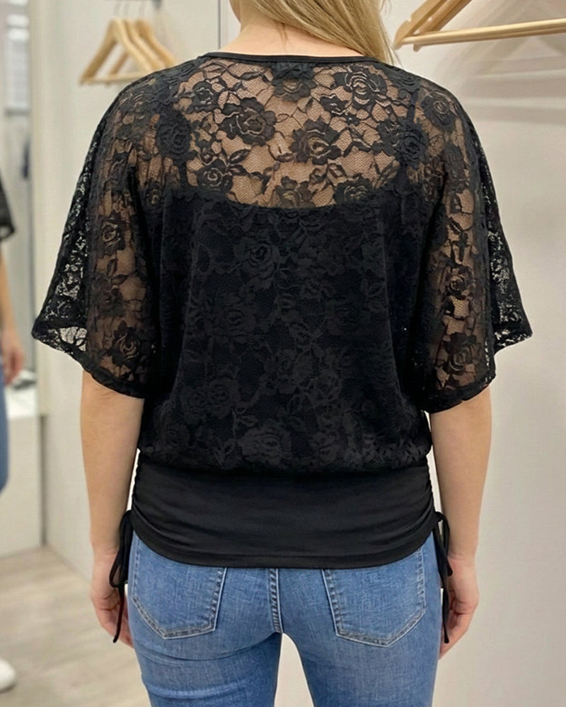 Stylish Batwing Sleeve Solid Color Top