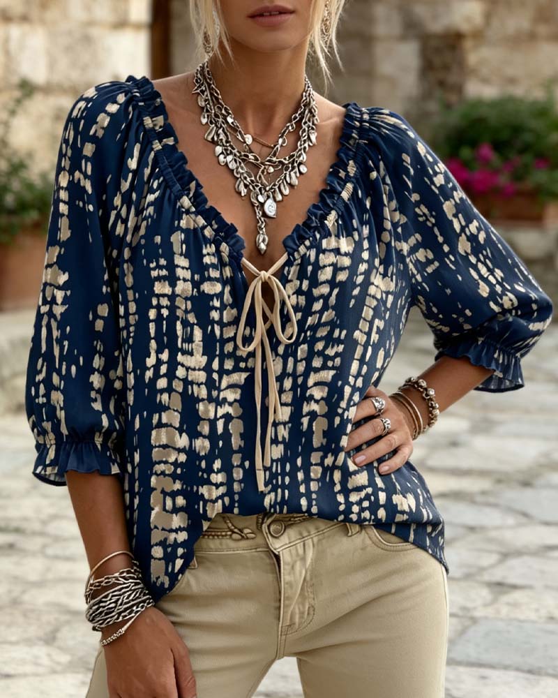 Bohemian Ruffle Tie Blouse