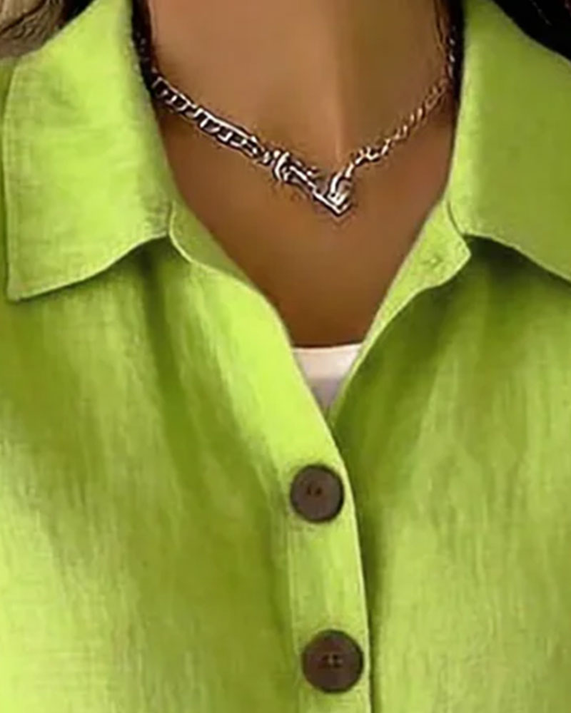 Cotton Linen Lapel Short Sleeve Shirt