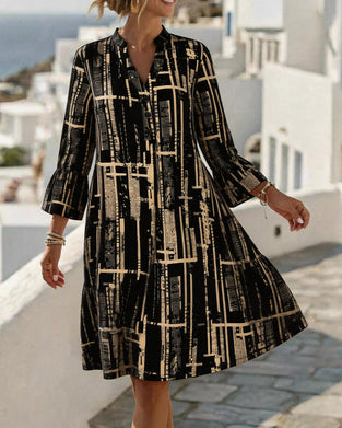 Mandarin V Neck Loose Stripe Dress