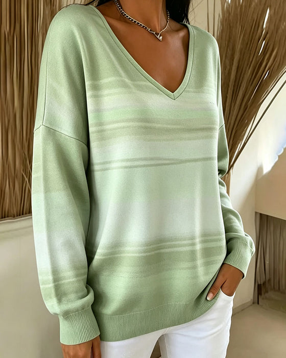 V-Neck Long Sleeve Ombre Sweatshirts