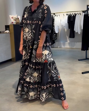Tie Floral Full Skirt Vacation Maxi Dress