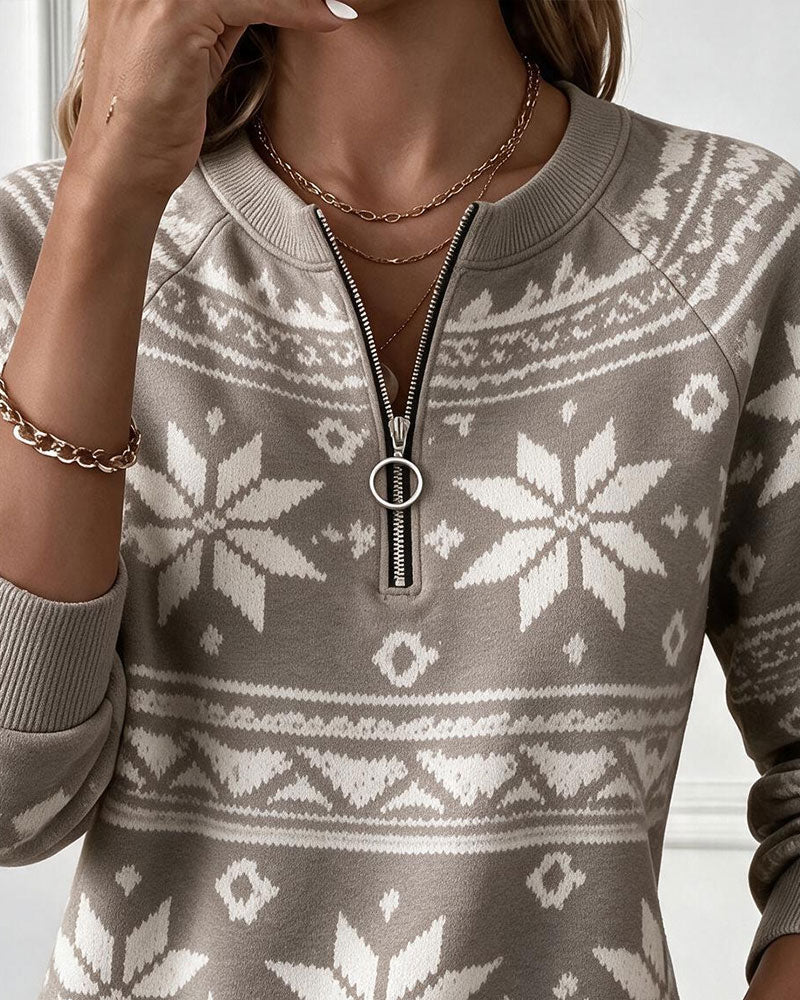 Print Half Zip Stand Collar Sweatshirt