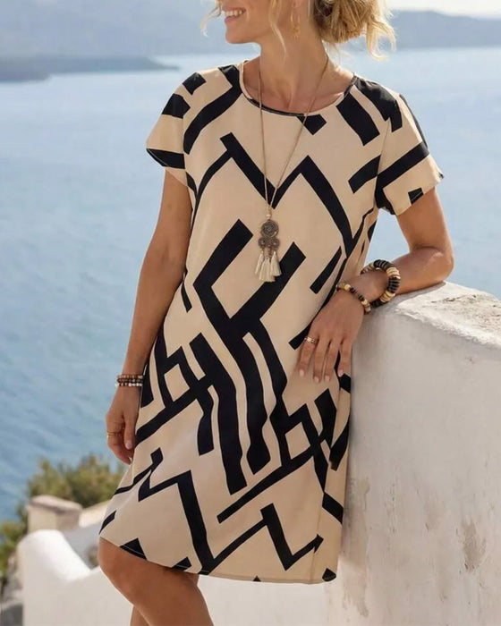 Geometric Print Loose A-Line Dress