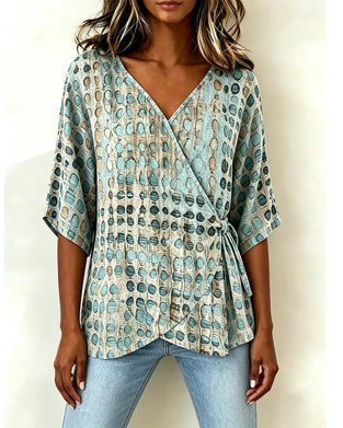 Casual Polka Dot Lace-Up Blouse