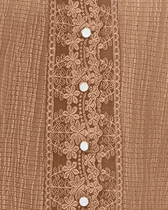 Lace Patchwork V-Neck Puff Sleeve Blouse