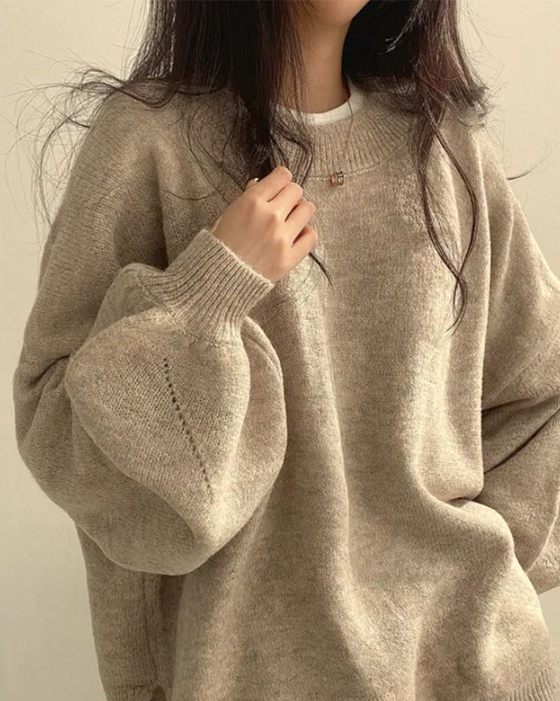 Crew Neck Side Slit Pullover