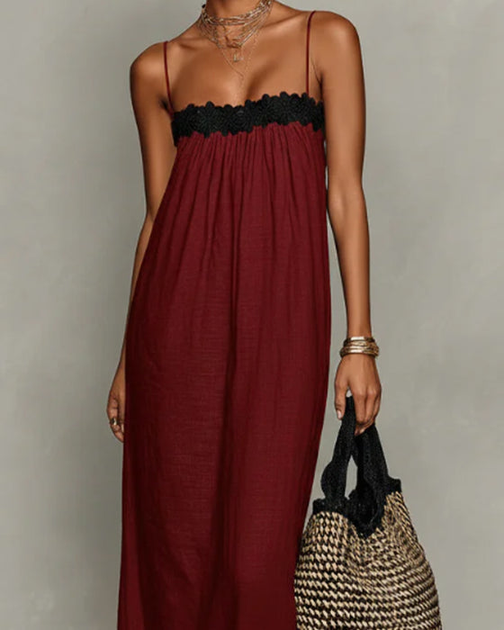 Contrast Color Straight Maxi Dress