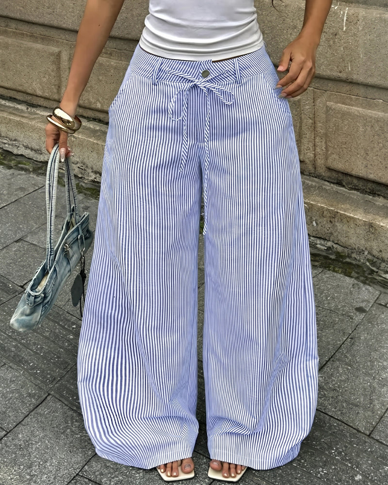 Casual Striped Wide Leg Pants