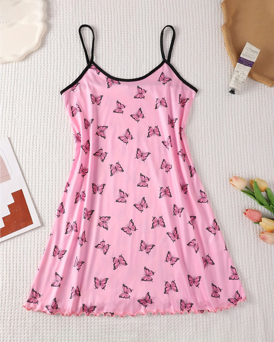 Spaghetti Straps Printed Sleep Dress