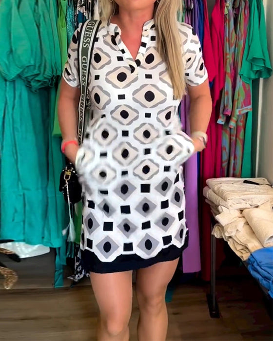 V-Neck Short Sleeve Printed Dress